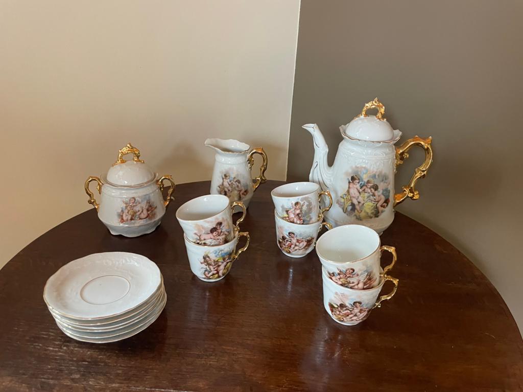 15 delig antiek porseleinen koffiesevies engeltjes, Antiek en Kunst, Antiek | Servies compleet, Ophalen of Verzenden