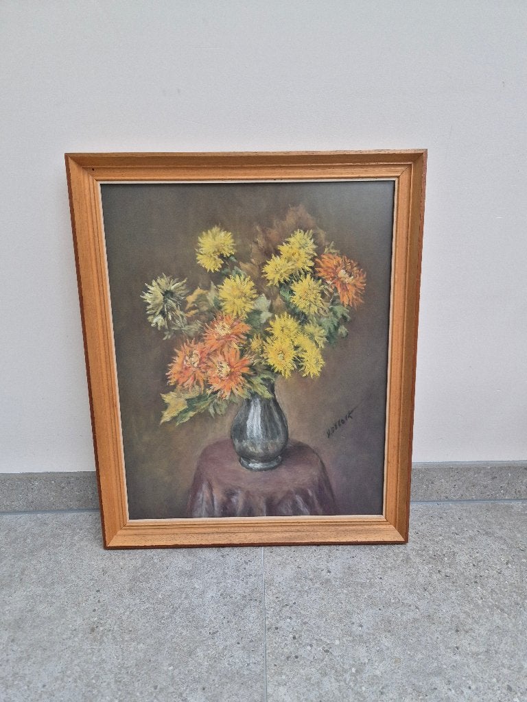 Schilderij (pastel), Antiek en Kunst, Kunst | Schilderijen | Klassiek, Ophalen, Achter glas, Pastel, Bloemen
