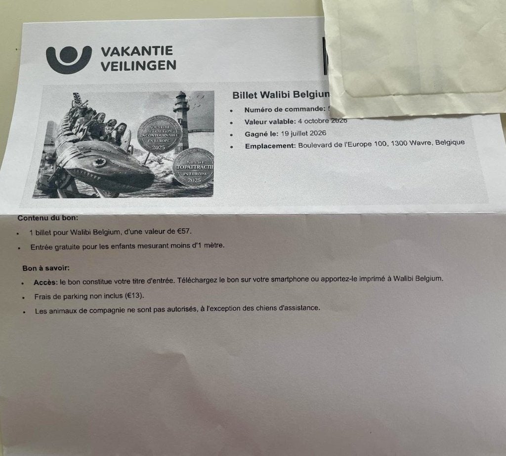 place WALIBI, Eén persoon, Ticket of Toegangskaart