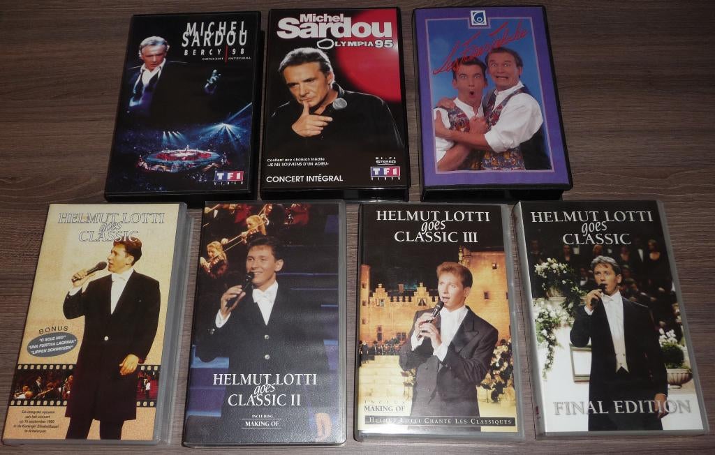 Lot de K7 VHS Michel Sardou - Helmut Lotti - Taloches, Enlèvement ou Envoi, Comme neuf, Cassette vidéo