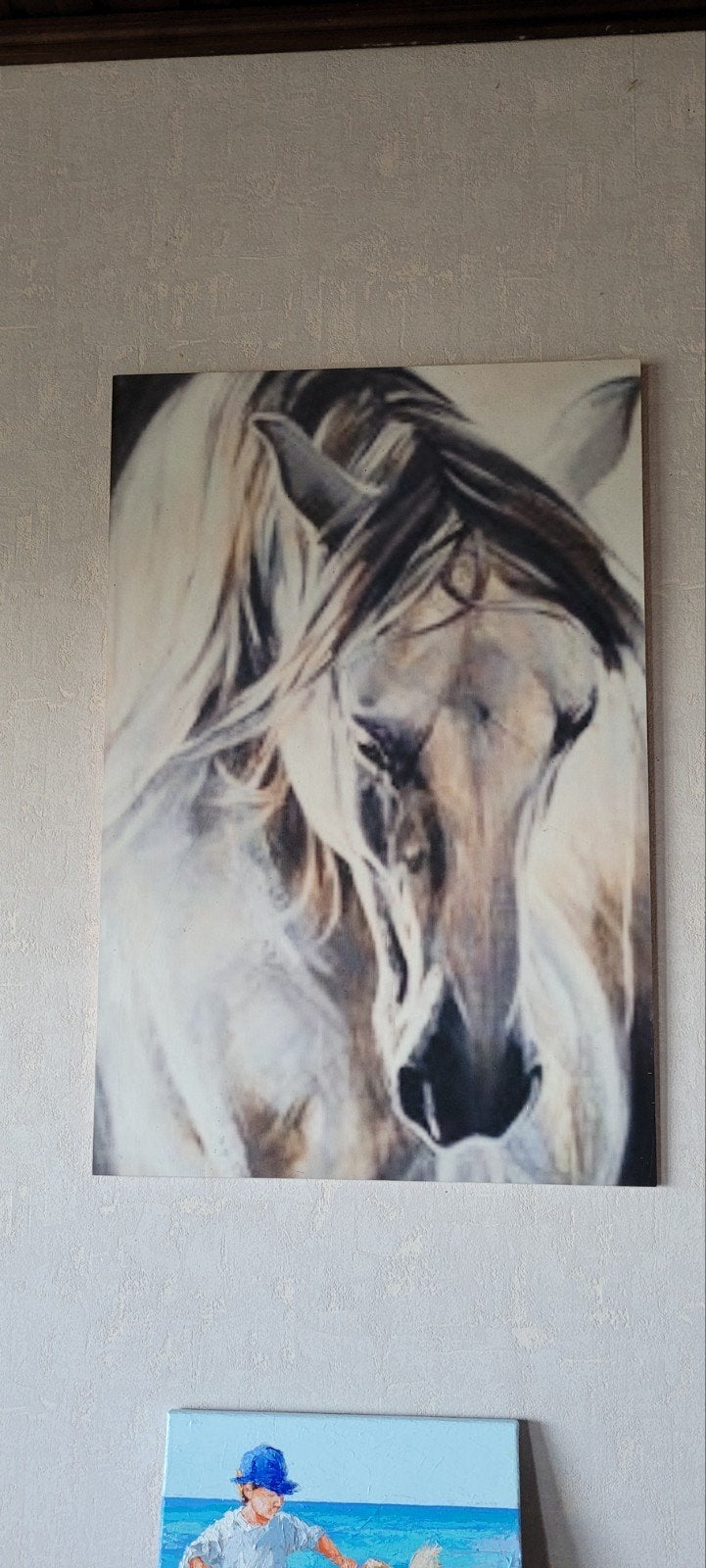 mooie Afdruk op houten achtergrond., Antiek en Kunst, Ophalen, Schilderij, Fotografie, Met ophangsysteem