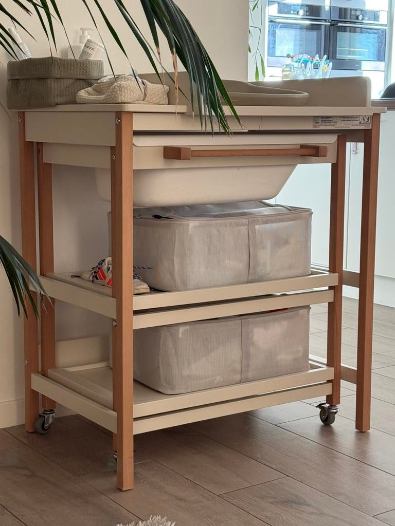Luiertafel met bad Quax smart clay naturel, Huis en Inrichting, Ophalen, Zo goed als nieuw