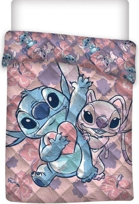 Stitch en Angel Bedsprei Gewatteerd 140x200 - Roze - Disney, Meisje, Eenpersoonsbed, Nieuw, Ophalen of Verzenden