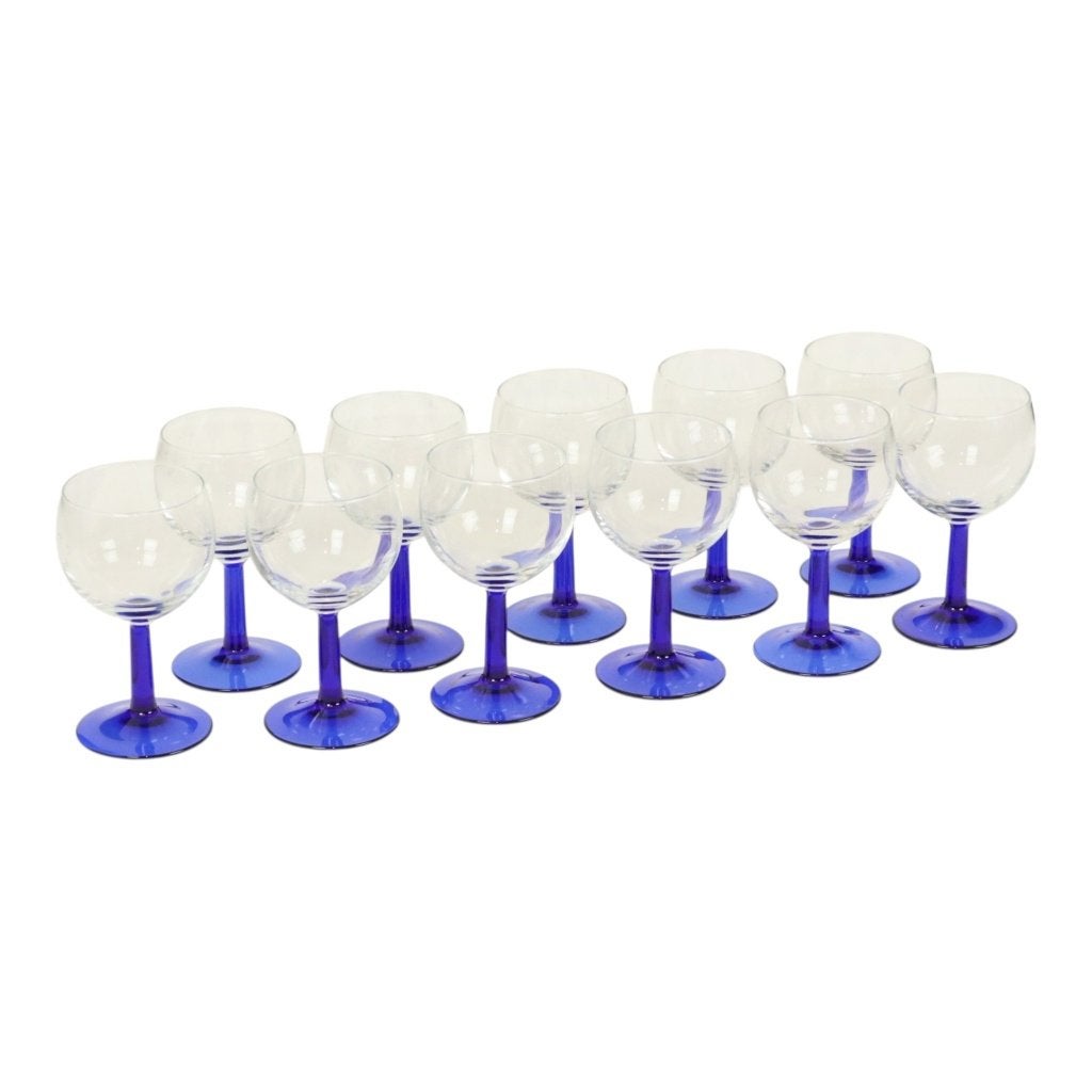 Set Arcoroc Wijnglazen Kobalt Blauwe Voet Frankrijk Jaren 80, Antiek en Kunst, Ophalen of Verzenden