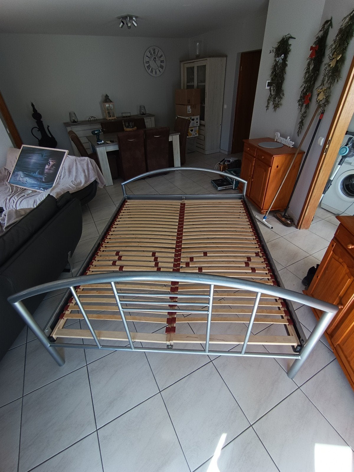 Modern design grijs metalen bed, Ophalen, Grijs, Metaal