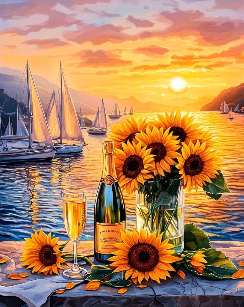 Peinture au diamant 50x40cm Tournesols (carrés) n 28, Neuf, Multicolore, Diamond painting, Natuur en Bloemen