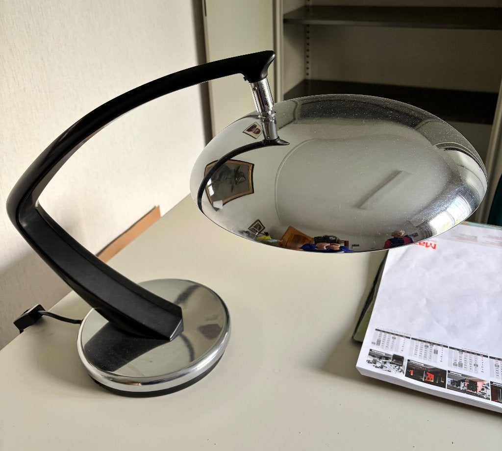 Belle lampe de bureau vintage design – chrome et noir, Enlèvement, Utilisé, Avec interrupteur, Vintage