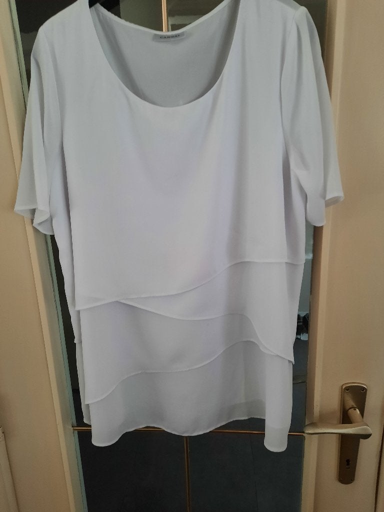 Blouse blanche drapée sur le devant, Taille 46/48 (XL) ou plus grande, Enlèvement ou Envoi, Porté, Blanc