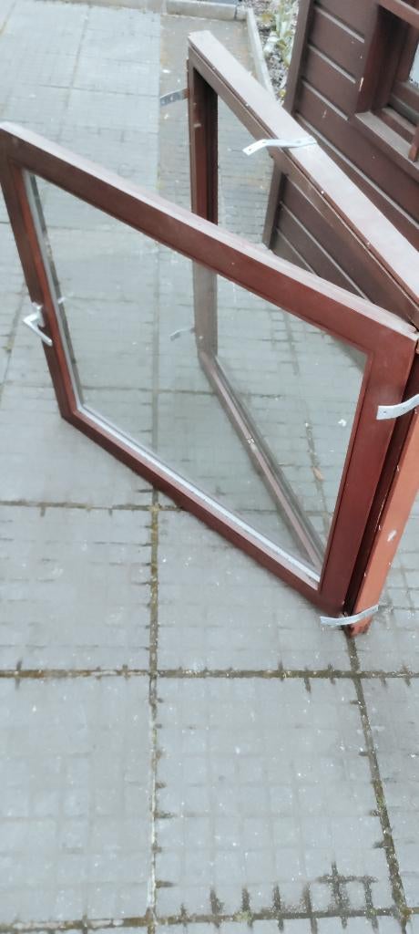 Houten afzelia draaikip, Châssis de fenêtre, Enlèvement, Utilisé, Vitre comprise