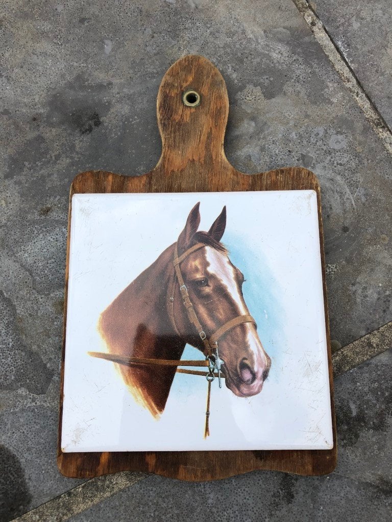 snijplank - houten plank met tegel paard, Ophalen of Verzenden, Paard
