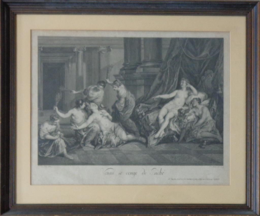 JEAN JACQUES I AVRIL / VENUS / ZW-W GRAVURE / 59x70cm KADER, Ophalen of Verzenden, Mythologie, Gravure, 1700 - 1799