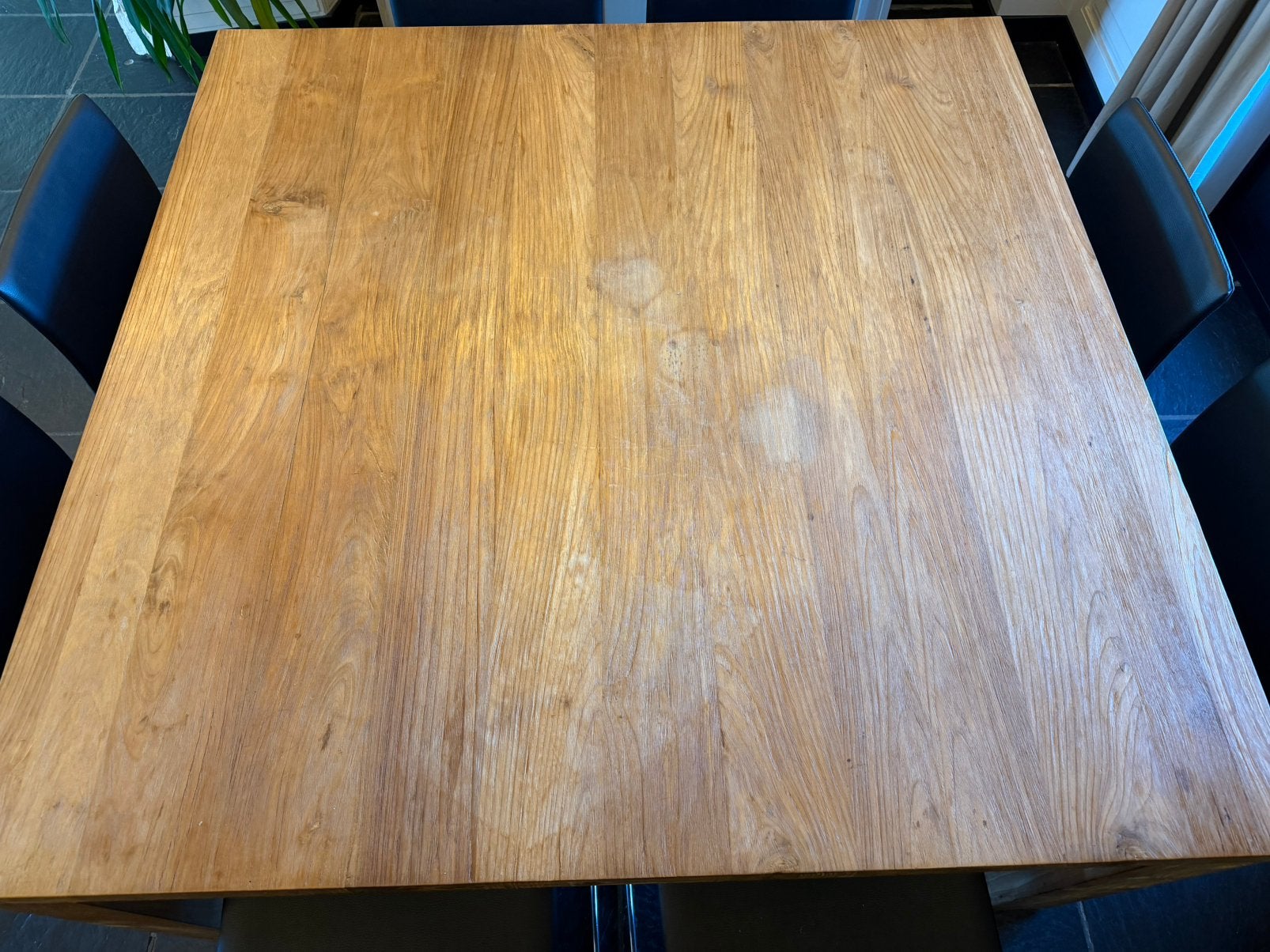 Houten tafel met 8 stoelen, 100 à 150 cm, Cinq personnes ou plus, Carré, 100 à 150 cm