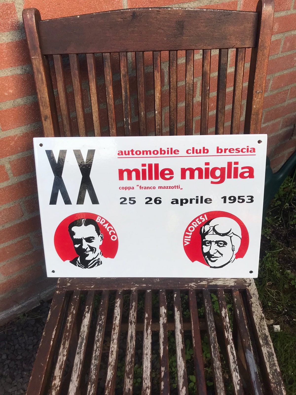 Mille Miglia emaille reclamebord, Ophalen of Verzenden, Gebruikt, Reclamebord