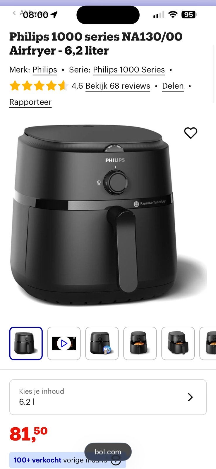 Philips NA130 airfryer, Elektronische apparatuur, Airfryers, Zo goed als nieuw, Airfryer XXL, 1000 t/m 1499 gram, Ophalen