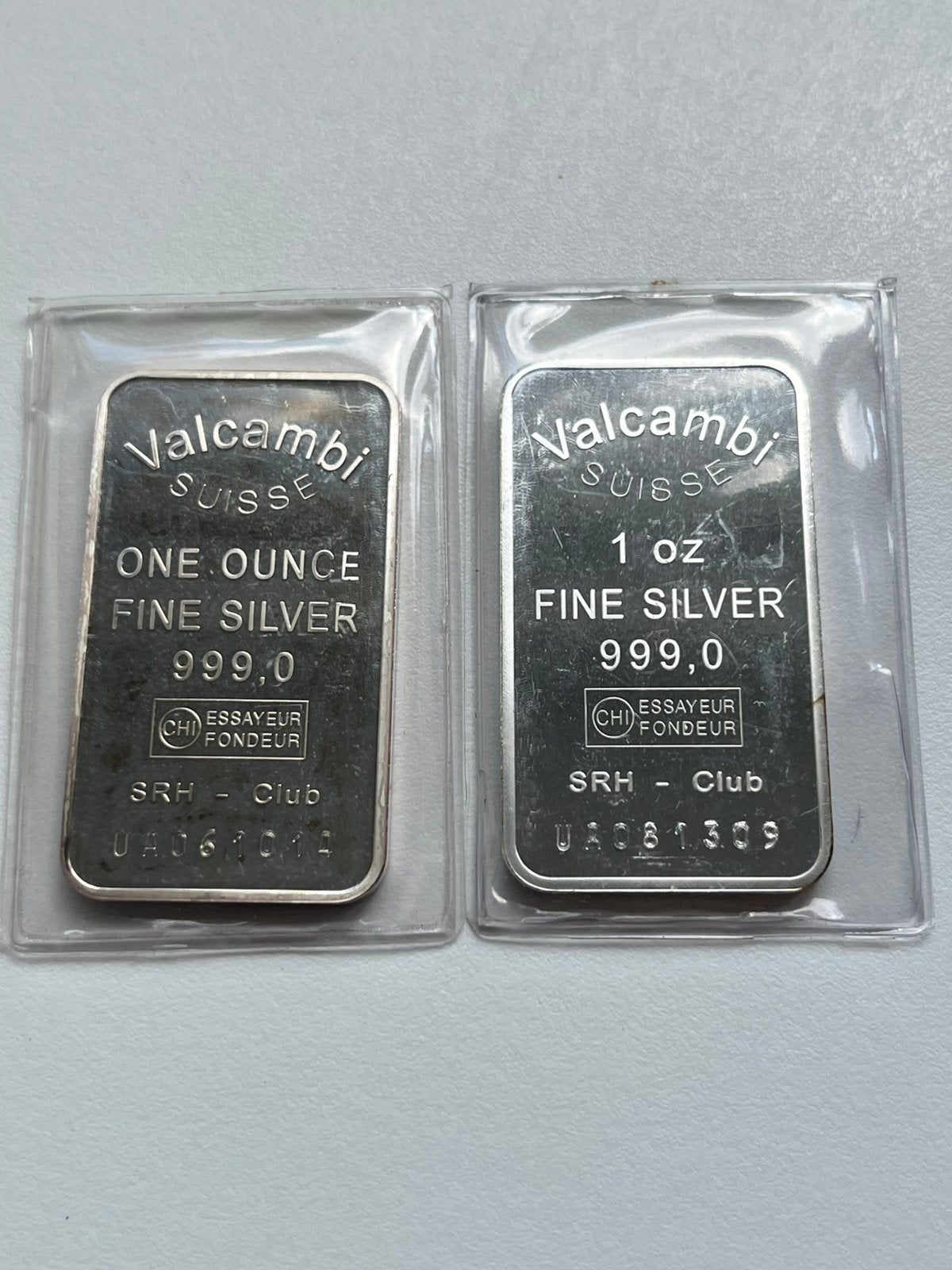 2 zilveren baartjes 1oz Valcambi Suisse, Postzegels en Munten, Edelmetalen en Baren, Ophalen of Verzenden, Zilver