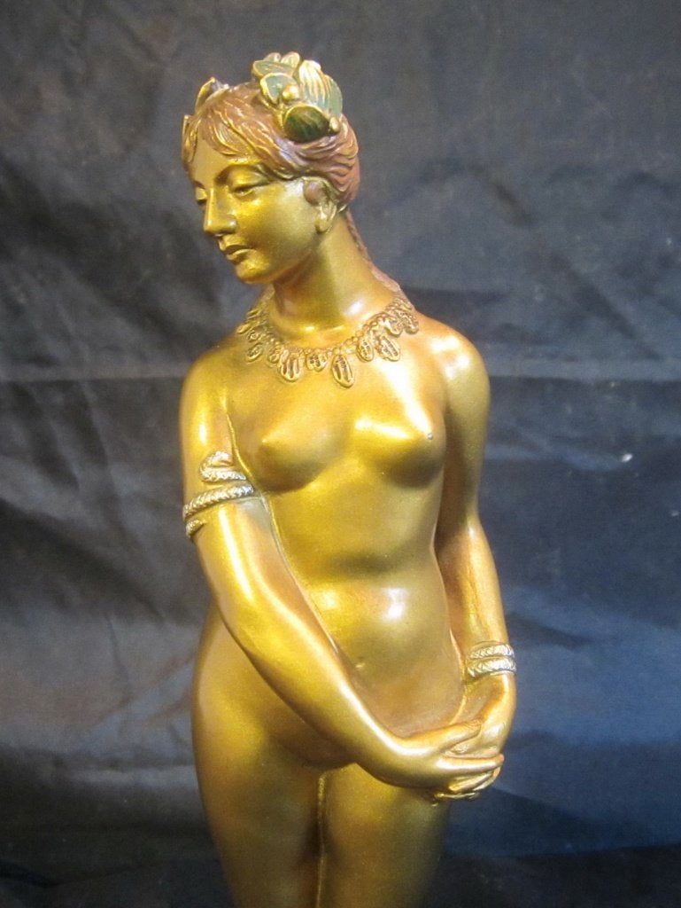 Art nouveau brons naakt dame, Ehleder, Oostenrijk, ca 1910, Verzenden, Art nouveau, Brons, Goud