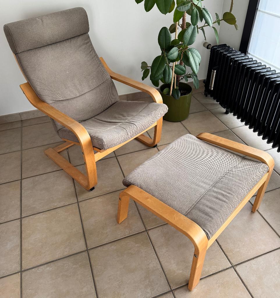 Fauteuil + voetenbank Ikea, Huis en Inrichting, Fauteuils, Ophalen, Gebruikt, 75 tot 100 cm, Stof