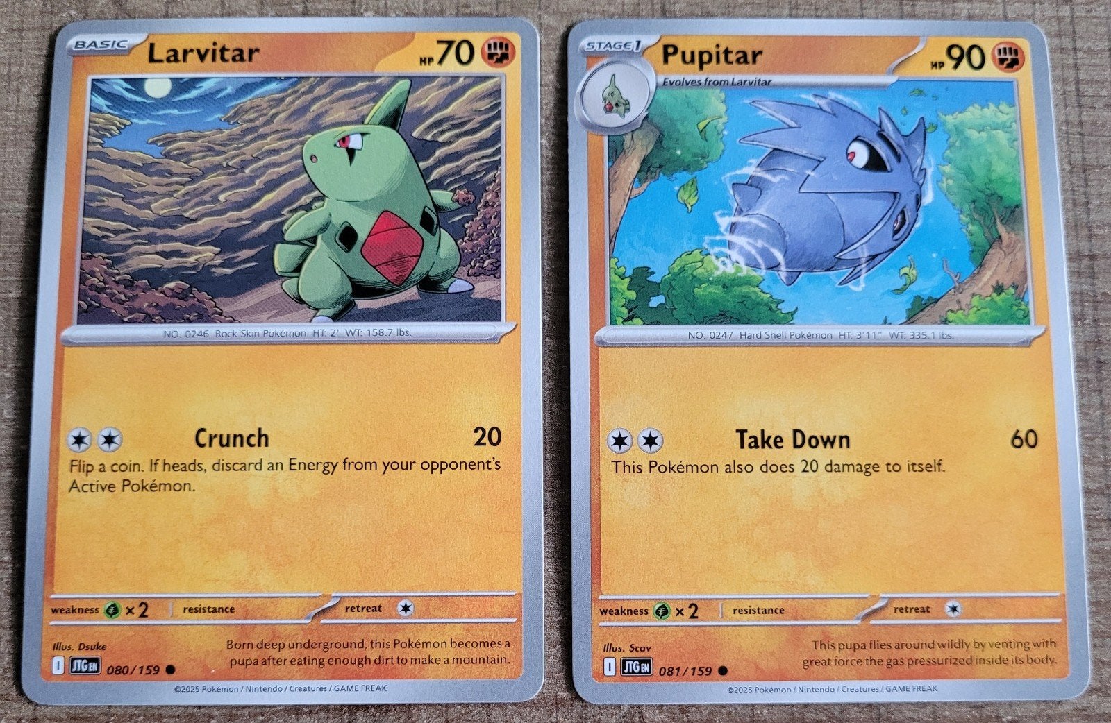 Larvitar (080/159) + Pupitar (081/159), Ophalen of Verzenden, Zo goed als nieuw, Meerdere kaarten