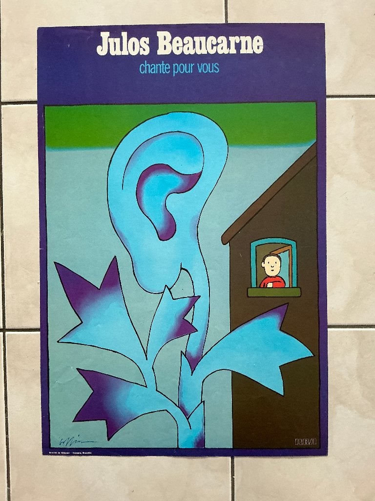 Affiche van Josse Goffin, zingt Julos Beaucarne, 1975., Verzamelen, Posters, Gebruikt, Muziek, Deurposter of groter, Rechthoekig Staand