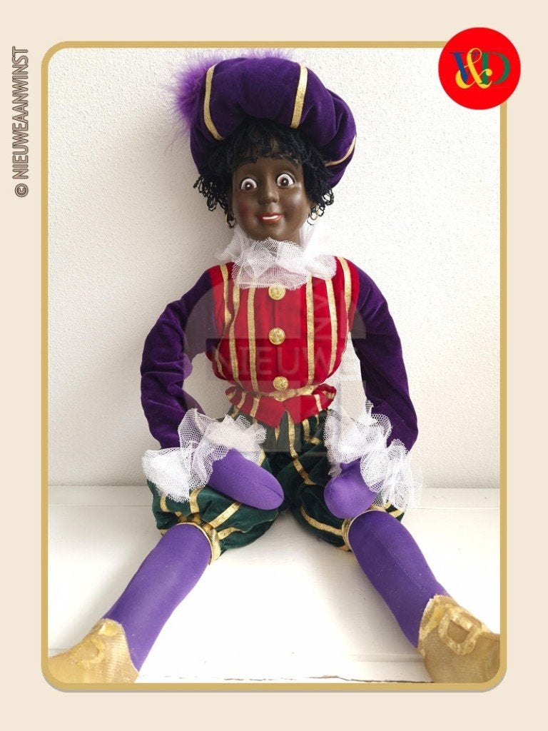 Nostalgische V&D etalage Piet pop - rood/paars/groen - 75cm, Envoi, Comme neuf