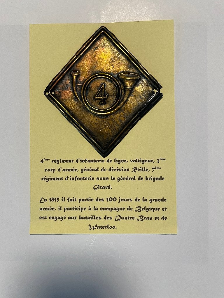 Plaque shako Voltigeur 4ème de ligne 1er empire, Collections, Objets militaires | Général, Enlèvement ou Envoi, Armée de terre