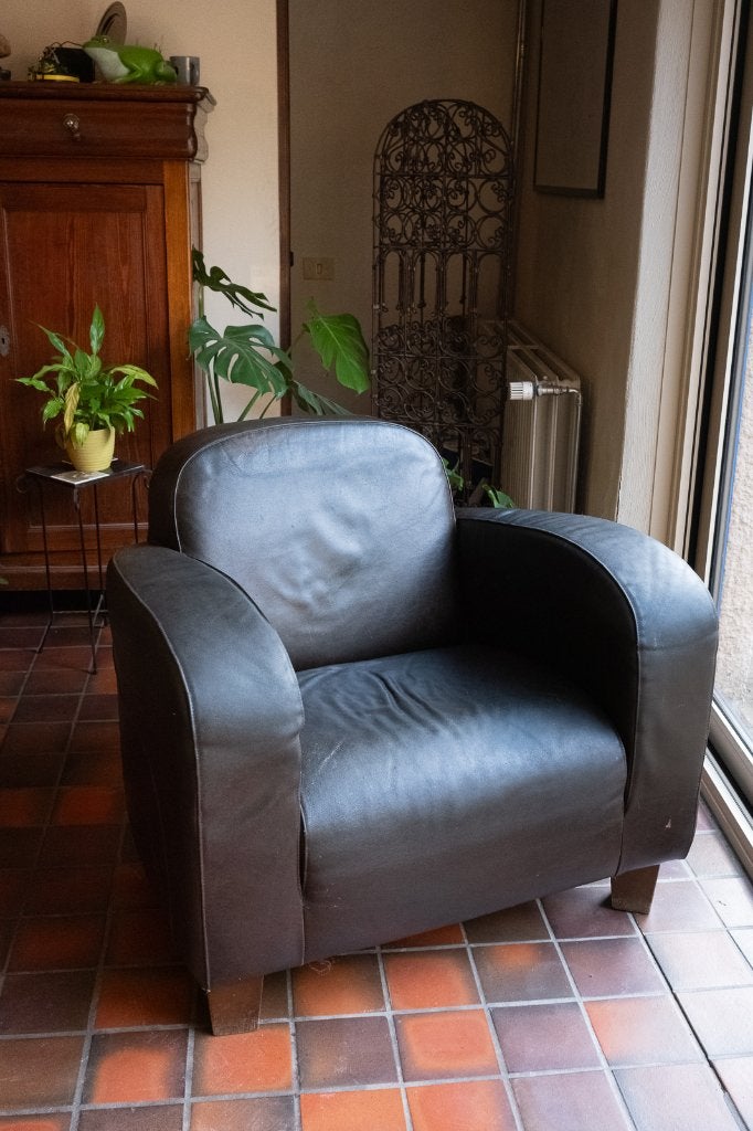Fauteuil club en cuir noir, style Art déco, Maison & Meubles, Enlèvement, Utilisé, Cuir, 75 à 100 cm