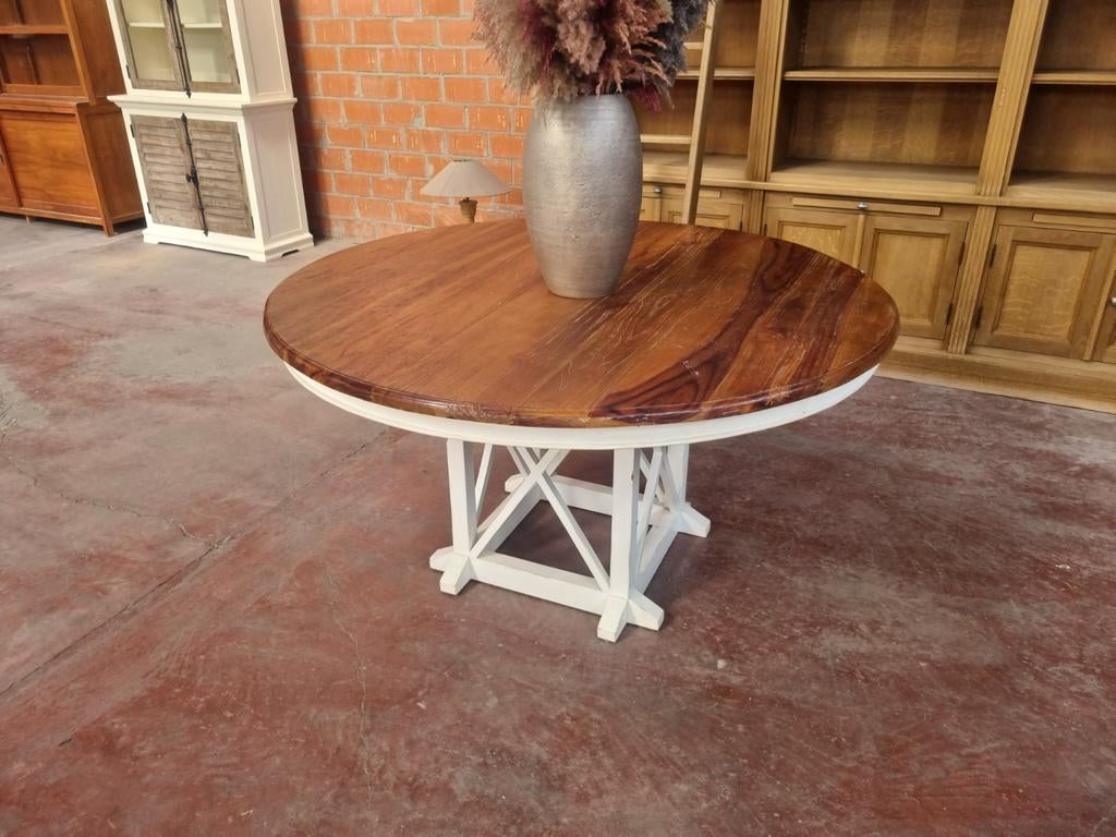 Teak eettafel rond GRATIS LEVERING, Ophalen, Riviera maison, 150 tot 200 cm, Vijf personen of meer