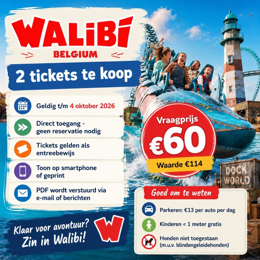 Walibi Belgium – 2 tickets – geldig t/m 4 oktober 2026, Deux personnes, Ticket ou Carte d'accès