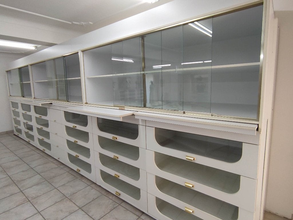 Vintage Modulaire winkelwand 1979 , 28 lades &vitrines 6,6m, Huis en Inrichting, Ophalen, 5 laden of meer, Retro eind jaren 70 vintage modern