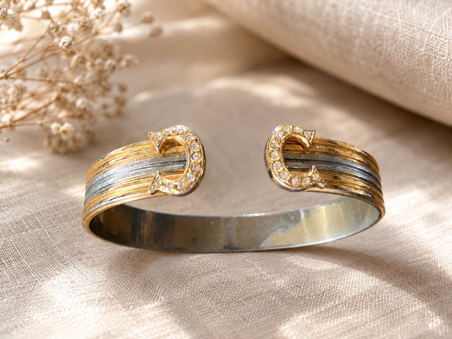 Prachtige tweekleurige armband met strass, Ophalen, Zo goed als nieuw, Zilver, Zilver