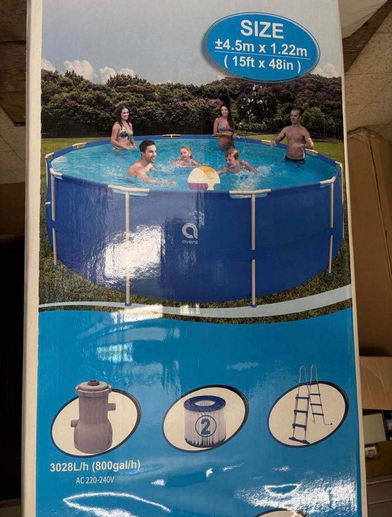 Zwembad (4.50m diameter, 1.22m hoogte) + filter, pomp, kast, Tuin en Terras, Ophalen, Gebruikt, Rond
