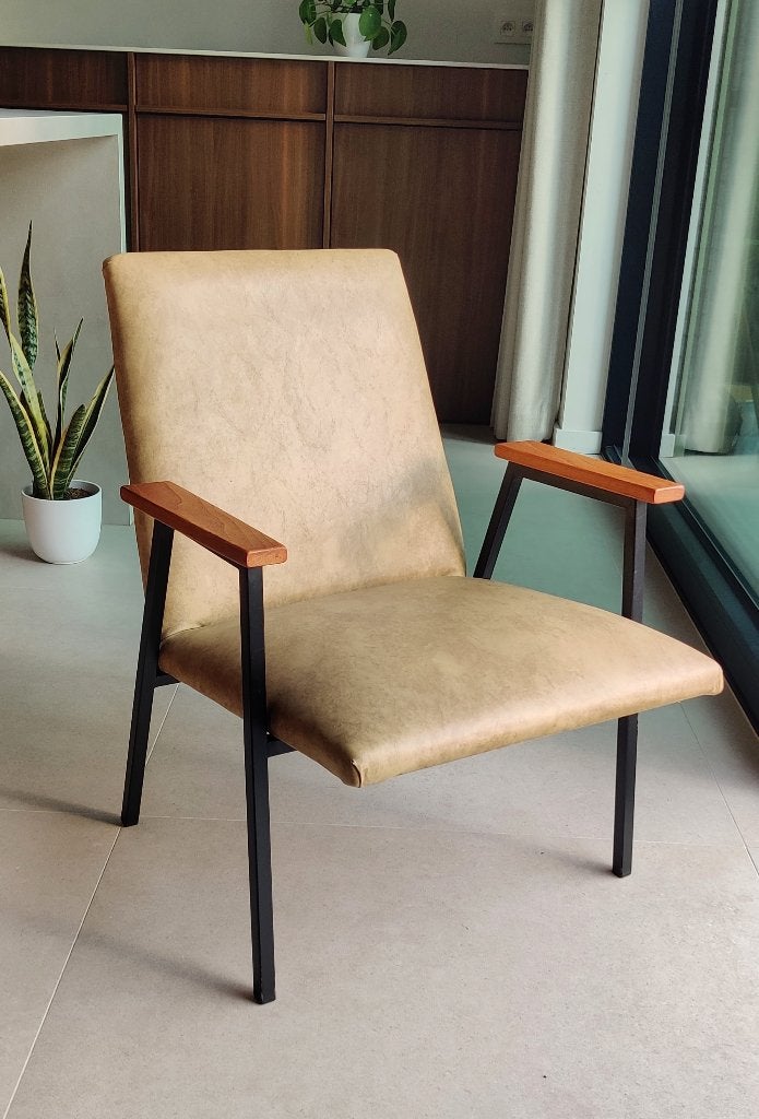 Prachtige midcentury Meurop leeszetel, Huis en Inrichting, Ophalen, Zo goed als nieuw, Leer, Midcentury