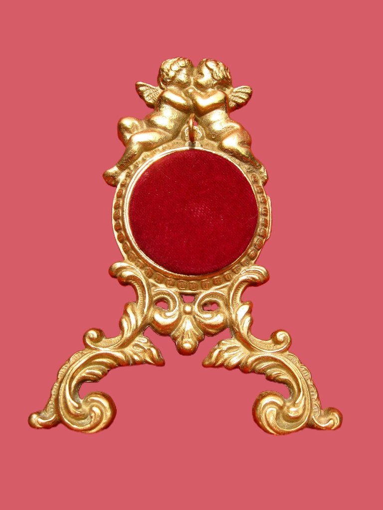 Vergulde engeltjes portemontre statief zakhorloge., Antiek en Kunst, Ophalen