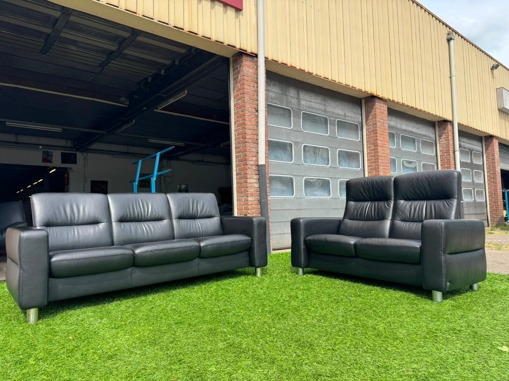 STRESSLESS Wave  bankstel zwart leer design 3+2zit banken, Maison & Meubles, Canapés | Salons, Tissus, Quatre personnes ou plus