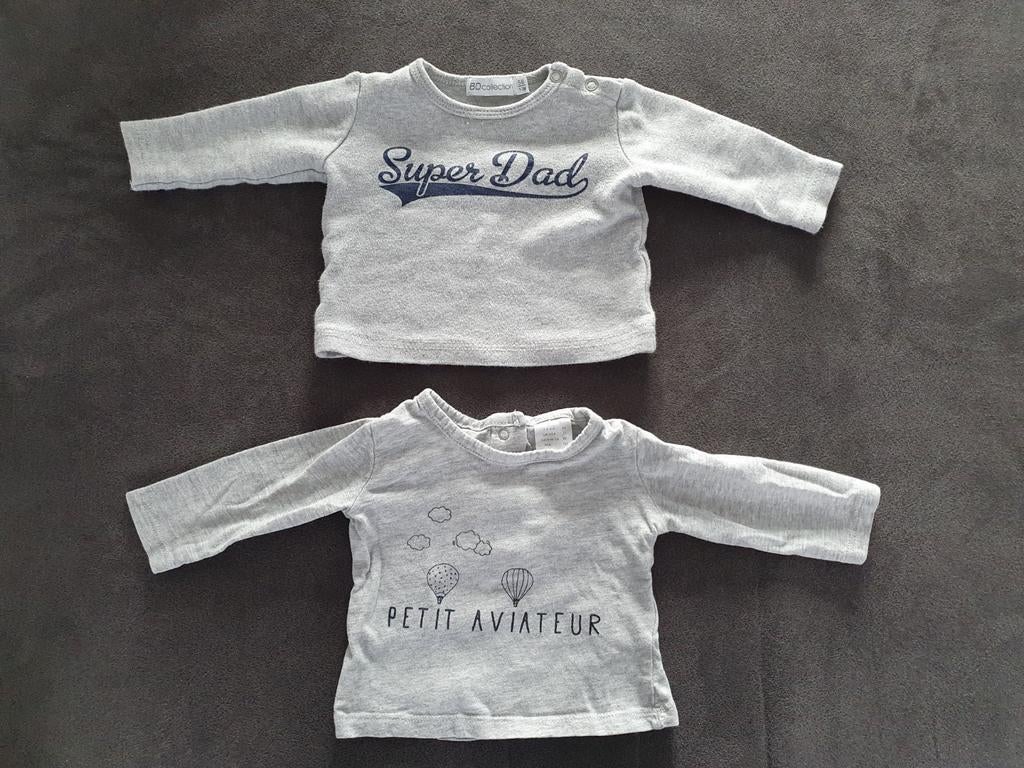 2 schattige grijze longsleeves met tekst 'super dad' mt. 56, Kinderen en Baby's, Babykleding | Maat 56, BD Collection, Jongetje of Meisje