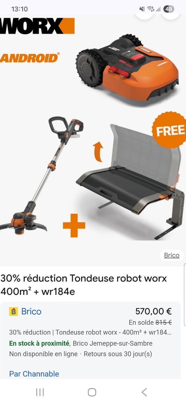 Robot tondeuse Worx landroid 400m² + Toit + débroussailleuse, Jardin & Terrasse, Enlèvement ou Envoi, Utilisé, Tondeuses à gazon sur batterie