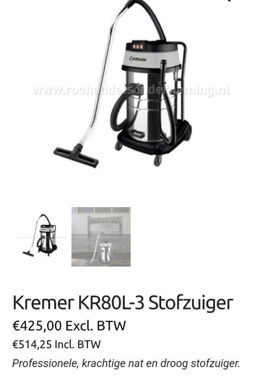 Nieuw Kremer KR80L-3 nat droog stofzuiger, Ophalen, Nieuw