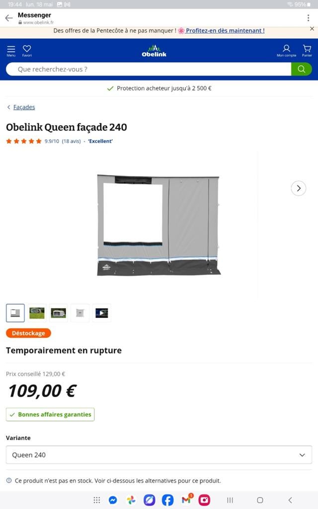Façade Obelink Queen 2m40., Caravanes & Camping, Auvents, Enlèvement