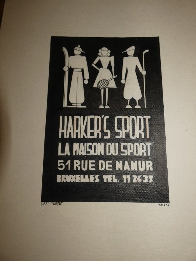 Harker's Sport Bruxelles. L. branckaert 18-12.47., Antiquités & Art, Enlèvement ou Envoi, Dessin, Signé