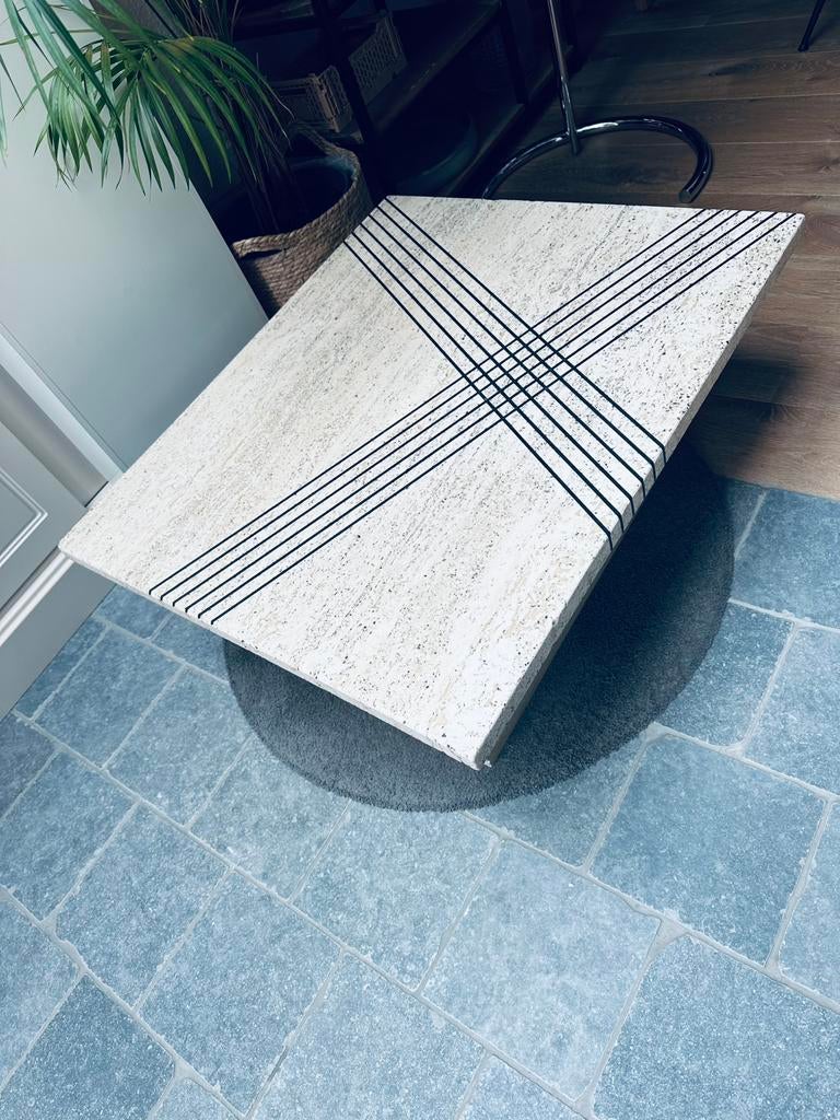 Table basse vintage en travertin italien rare,, Enlèvement, Utilisé, Midcentury minimalistisch