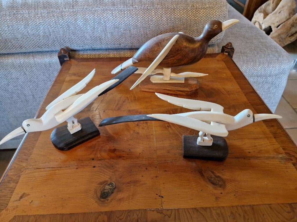 Inuit kunst marien ivoor vogels met uitgestrekte vleugels, Ophalen of Verzenden