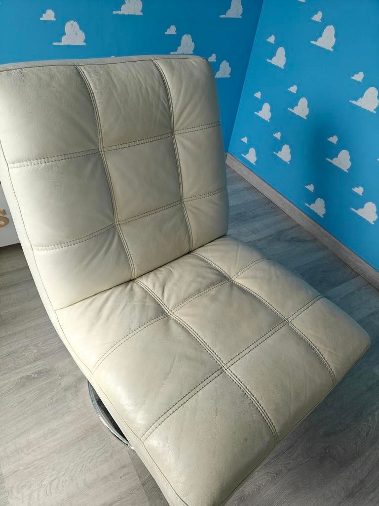 Enkele draaizetel, wit leder, Huis en Inrichting, Ophalen