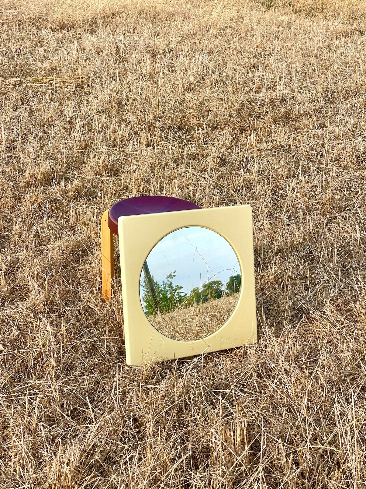 Miroir vintage cadre jaune – années 70/80, Antiquités & Art, Enlèvement, Rond