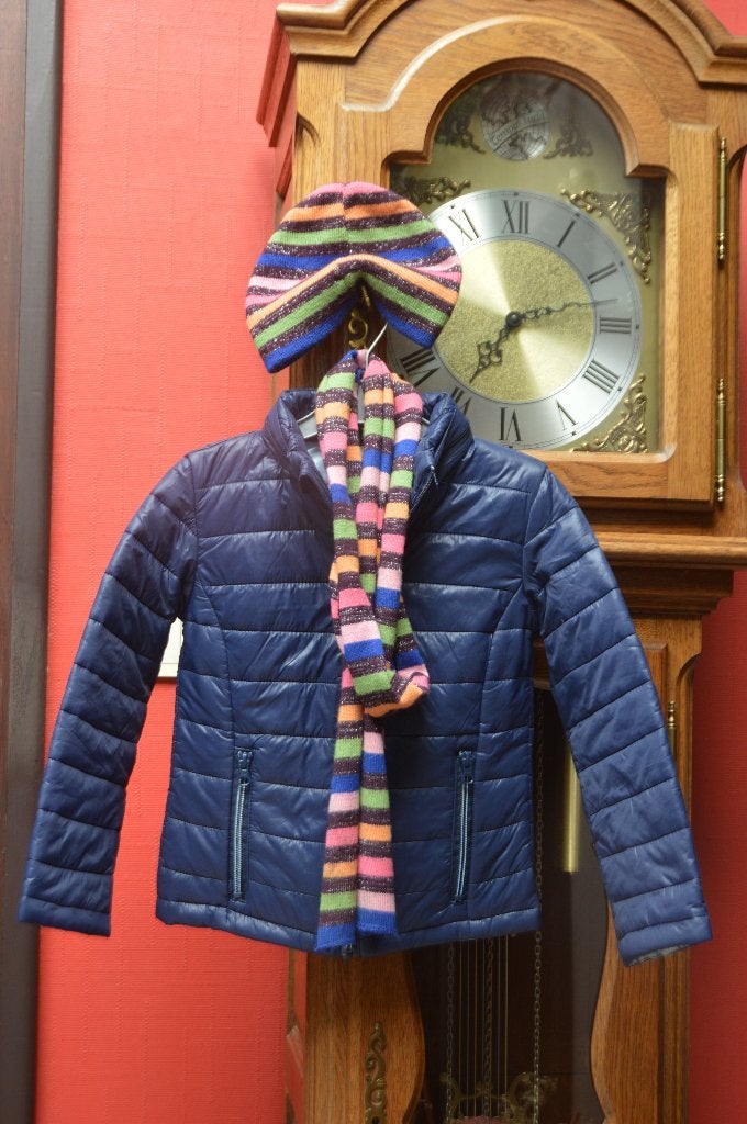 Veste Blouson anorak matelassé bleu marine + écharpe T110/5A, Enlèvement ou Envoi, Comme neuf, Blue Queen, Fille