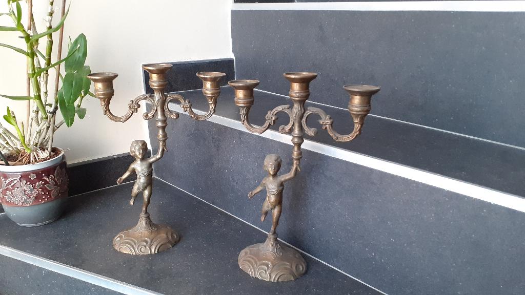 Vintage kandelaar kandelaar met engelen barok/rococo, Ophalen, Overige materialen