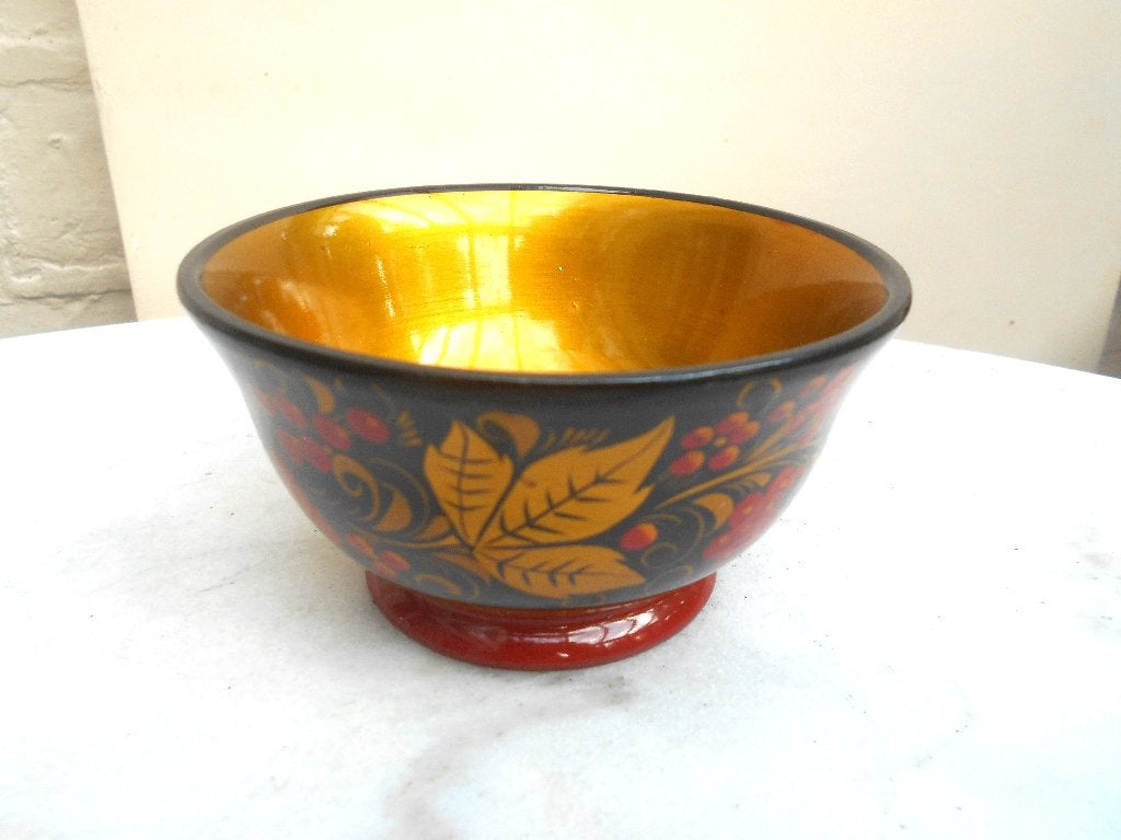 ancien bol laqué en bois russe Khokhloma  interieur doré, Antiquités & Art, Enlèvement ou Envoi