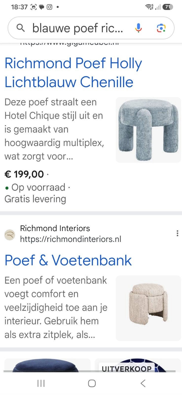 Nieuw poef richmond, Ophalen