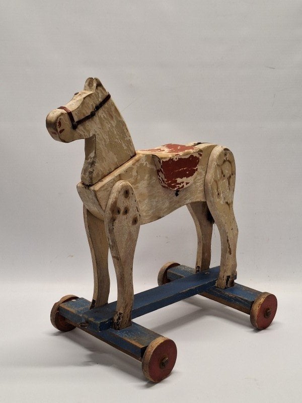 Antiek houten trekspeelgoed paard op wielen - ca. 1900–1930, Enlèvement ou Envoi