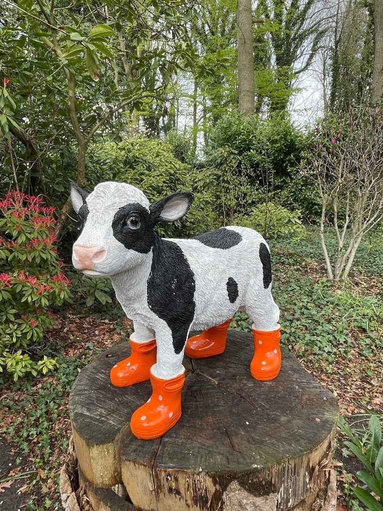 Bottes de pluie orange Calf Cow Garden Farm 30cm, Jardin & Terrasse, Statues de jardin, Neuf, Animal, Synthétique, Enlèvement ou Envoi