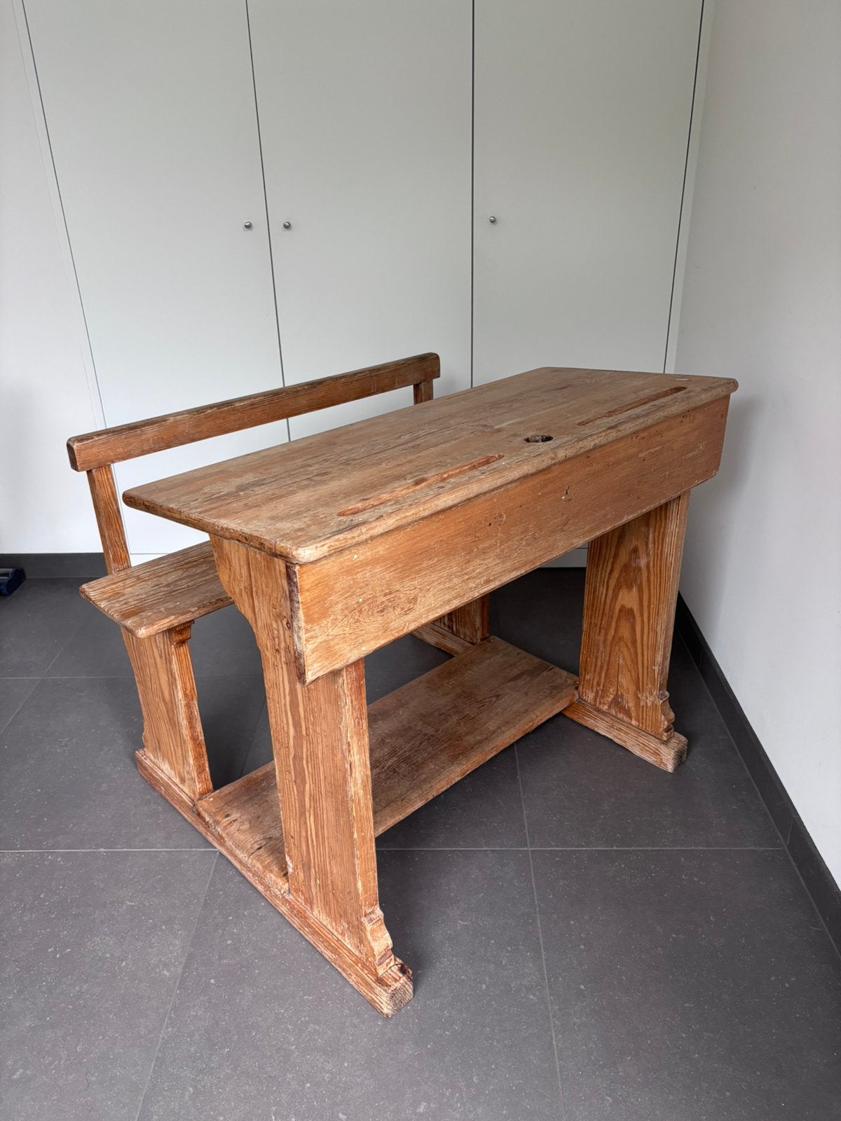 Lessenaar 2 personen - schoolbank - perfecte staat, Huis en Inrichting, Ophalen, Schoolbureau, Bruin, Klassiek